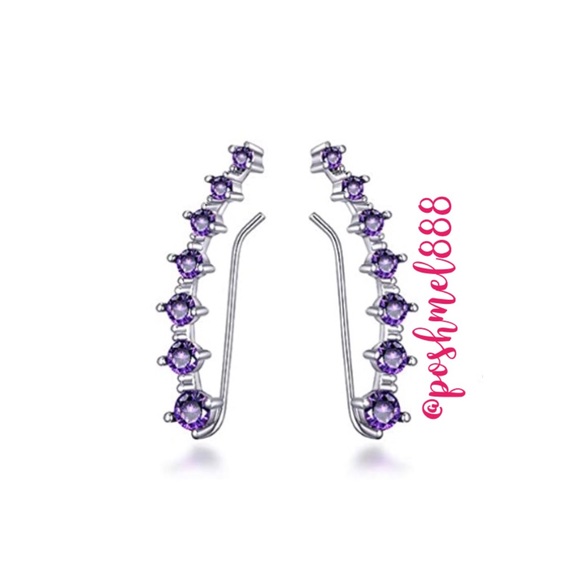 :: Delicate💜Amethyst & Silver Ear Climbers - Picture 1 of 4